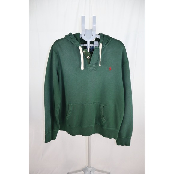 Polo Ralph Lauren Other - Vintage 90s Polo Ralph Lauren Hoodie Mens 2XL Green Henley Button Pullover